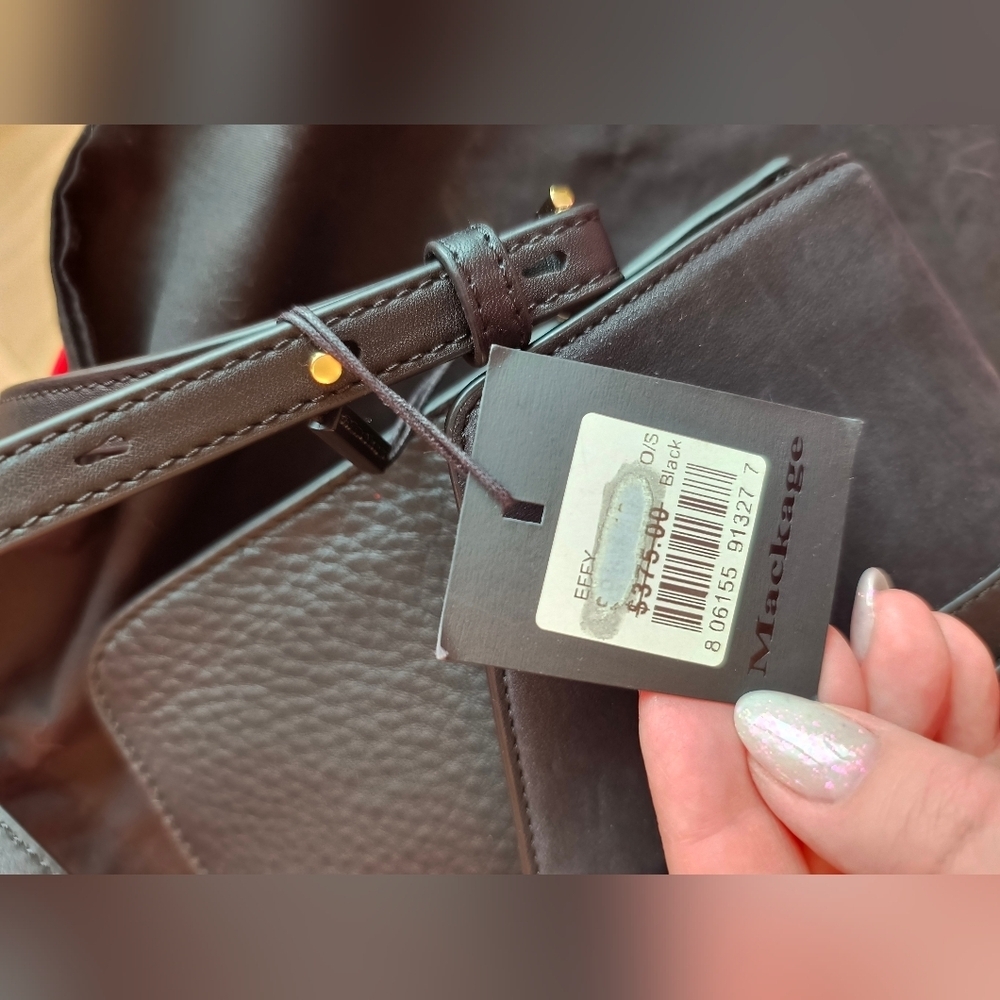 Mackage Effy Nubuck And Leather Black Bag NWT Dust Bag 11.5"W x 1.5"D x 7"H - Picture 12 of 14